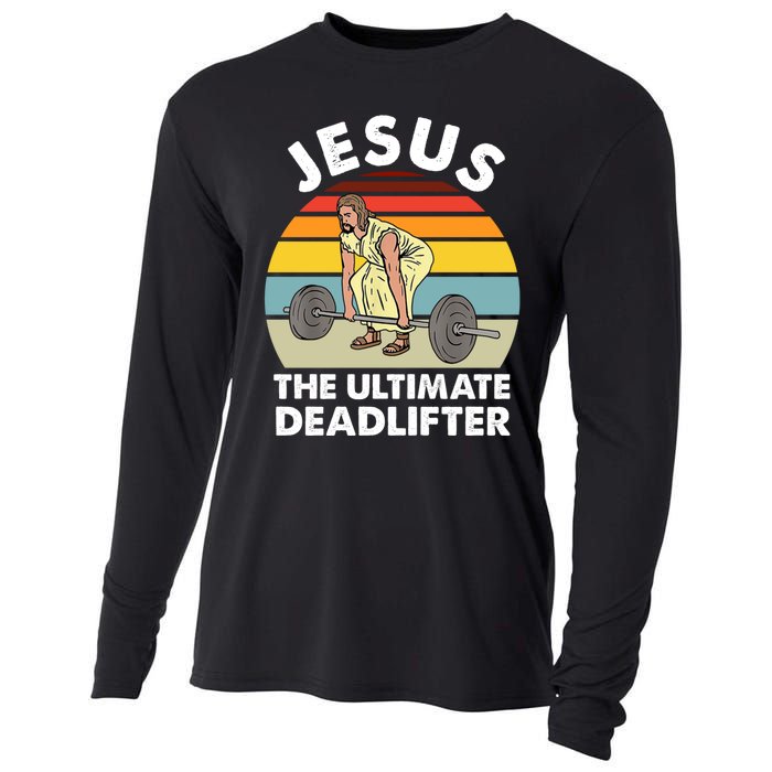 Vintage Retro Jesus The Ultimate Deadlifter Funny Gym Bodybuliding Cooling Performance Long Sleeve Crew