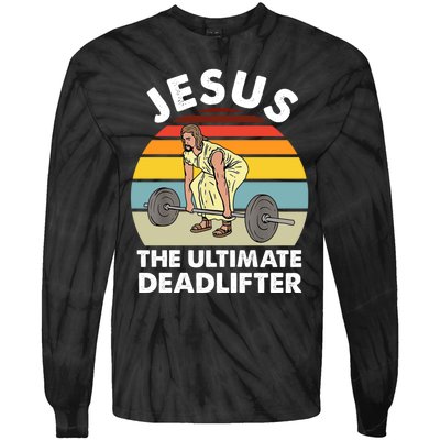 Vintage Retro Jesus The Ultimate Deadlifter Funny Gym Bodybuliding Tie-Dye Long Sleeve Shirt