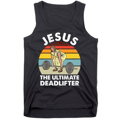 Vintage Retro Jesus The Ultimate Deadlifter Funny Gym Bodybuliding Tank Top