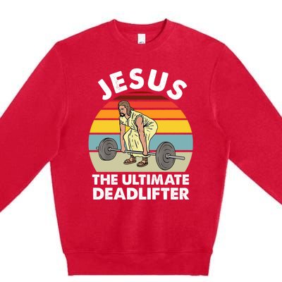 Vintage Retro Jesus The Ultimate Deadlifter Funny Gym Bodybuliding Premium Crewneck Sweatshirt