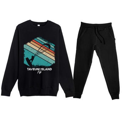 Vintage Retro Kitesurf Taveuni Island Kite Surfing Gift Premium Crewneck Sweatsuit Set