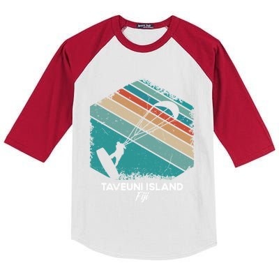 Vintage Retro Kitesurf Taveuni Island Kite Surfing Gift Kids Colorblock Raglan Jersey