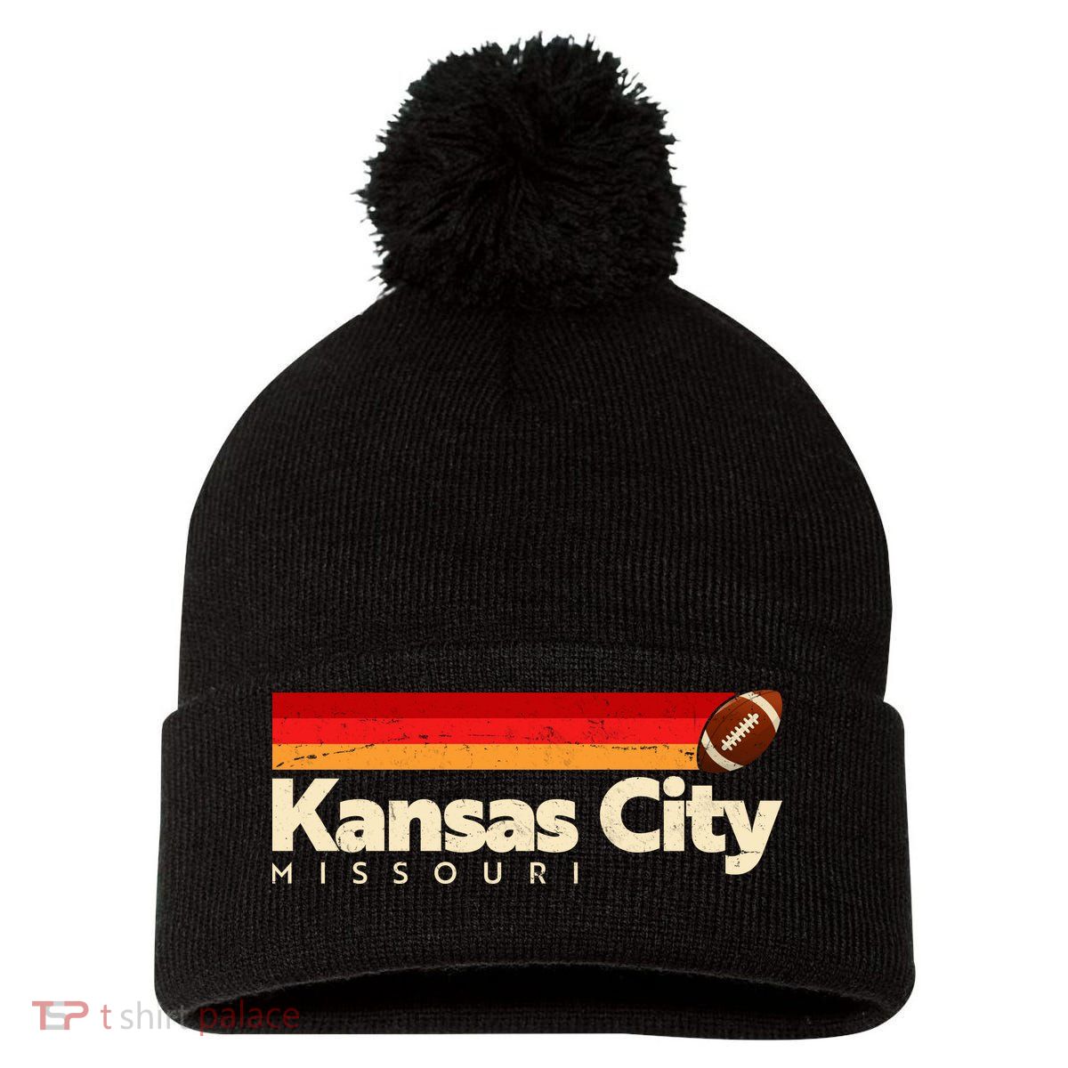 Vintage Retro Kansas City Missouri Football Pom Pom 12in Knit Beanie