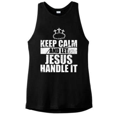 Vintage Retro Keep Calm And Let Jesus Handle it God Believer Ladies PosiCharge Tri-Blend Wicking Tank