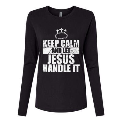 Vintage Retro Keep Calm And Let Jesus Handle it God Believer Womens Cotton Relaxed Long Sleeve T-Shirt