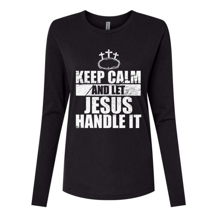 Vintage Retro Keep Calm And Let Jesus Handle it God Believer Womens Cotton Relaxed Long Sleeve T-Shirt