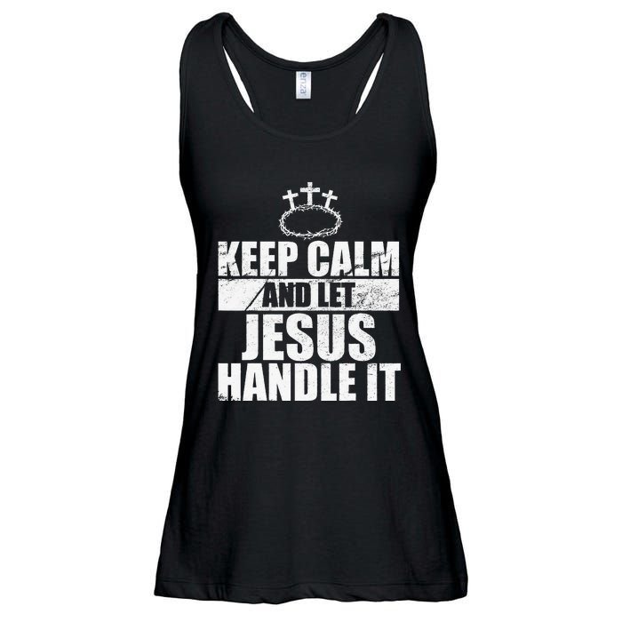 Vintage Retro Keep Calm And Let Jesus Handle it God Believer Ladies Essential Flowy Tank