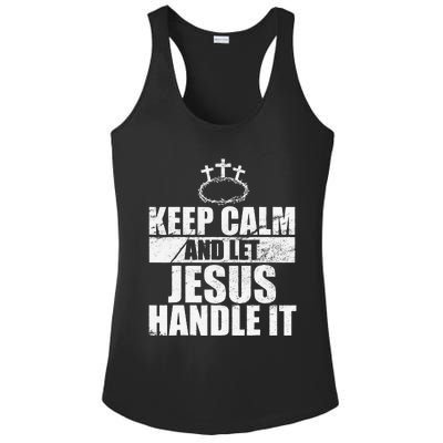 Vintage Retro Keep Calm And Let Jesus Handle it God Believer Ladies PosiCharge Competitor Racerback Tank