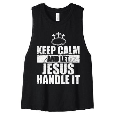 Vintage Retro Keep Calm And Let Jesus Handle it God Believer Women's Racerback Cropped Tank