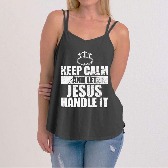 Vintage Retro Keep Calm And Let Jesus Handle it God Believer Women's Strappy Tank