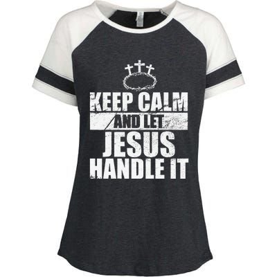 Vintage Retro Keep Calm And Let Jesus Handle it God Believer Enza Ladies Jersey Colorblock Tee