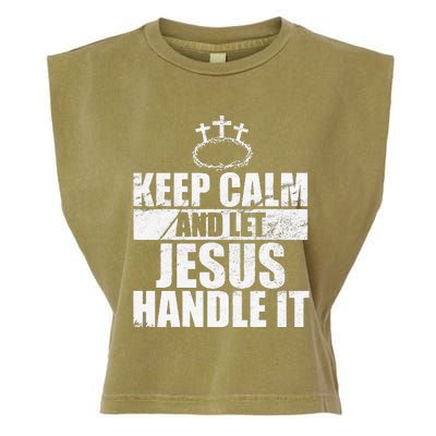 Vintage Retro Keep Calm And Let Jesus Handle it God Believer Garment-Dyed Women's Muscle Tee