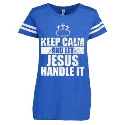 Vintage Retro Keep Calm And Let Jesus Handle it God Believer Enza Ladies Jersey Football T-Shirt