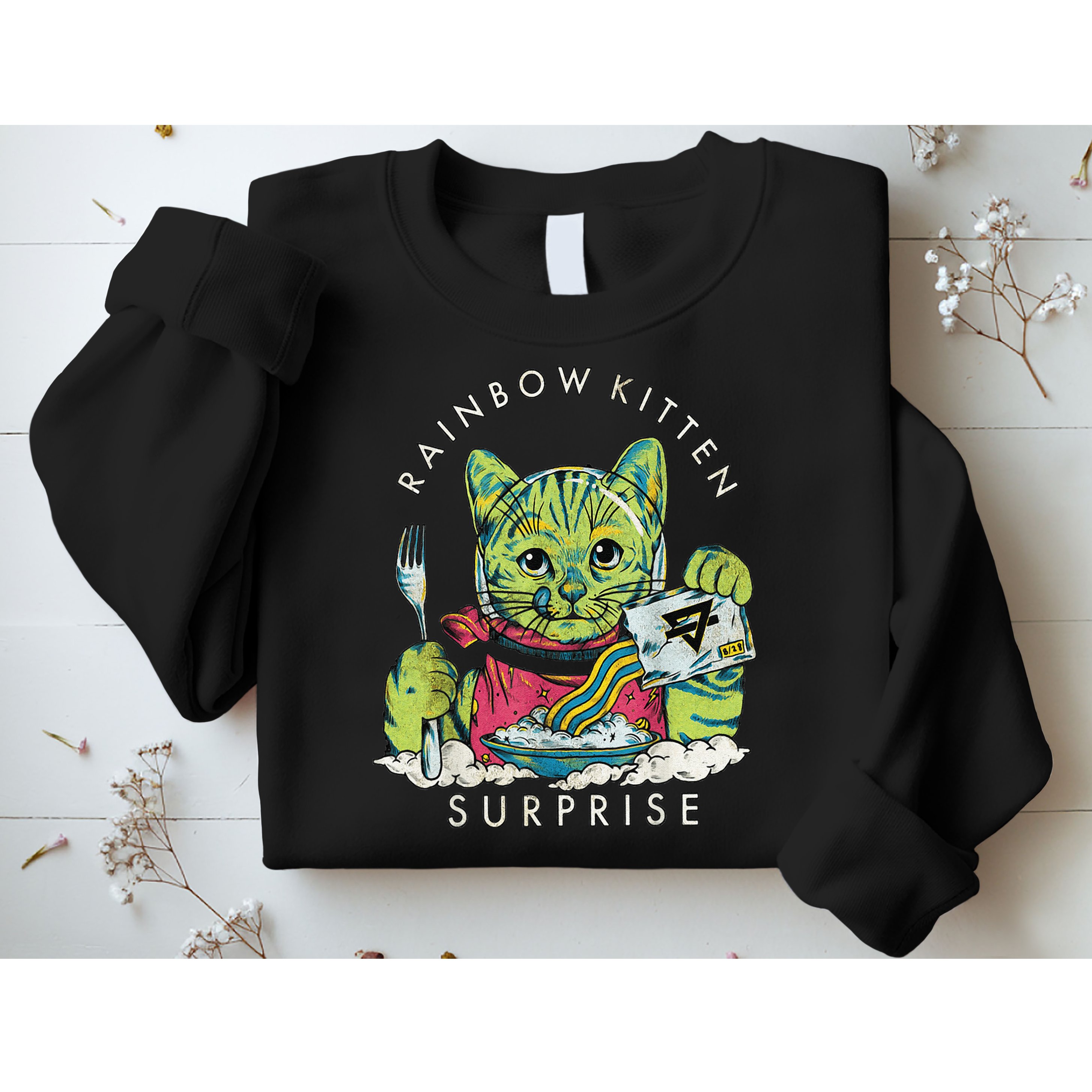 Vintage Rainbow Kitten Surprise Funny Cat Lover Sweatshirt