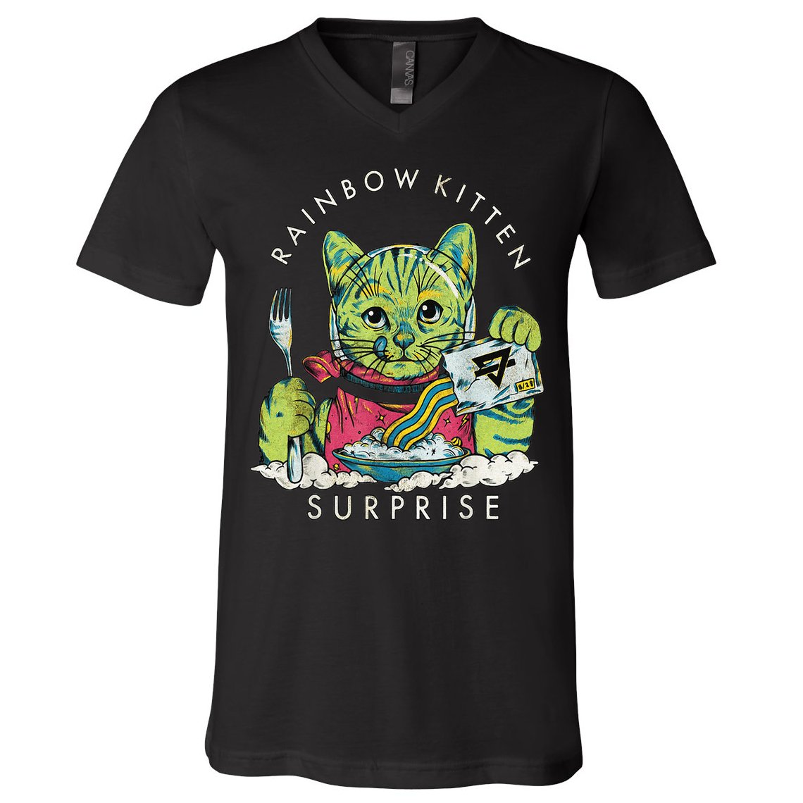 Vintage Rainbow Kitten Surprise Funny Cat Lover V-Neck T-Shirt