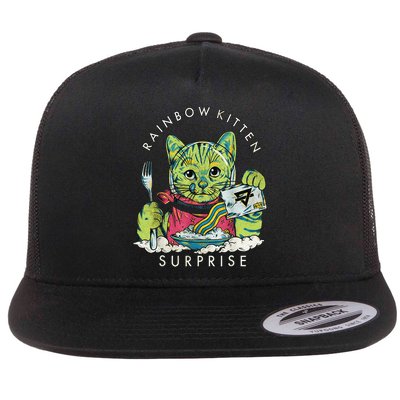 Vintage Rainbow Kitten Surprise Funny Cat Lover Flatbill Hat