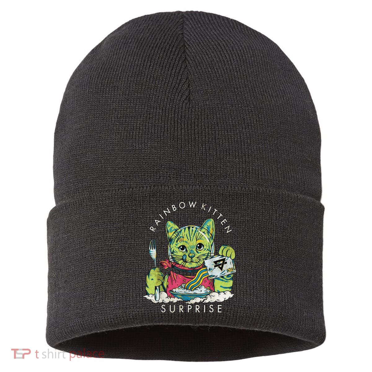Vintage Rainbow Kitten Surprise Funny Cat Lover Sustainable Knit Beanie