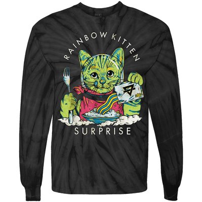 Vintage Rainbow Kitten Surprise Funny Cat Lover Tie-Dye Long Sleeve Shirt