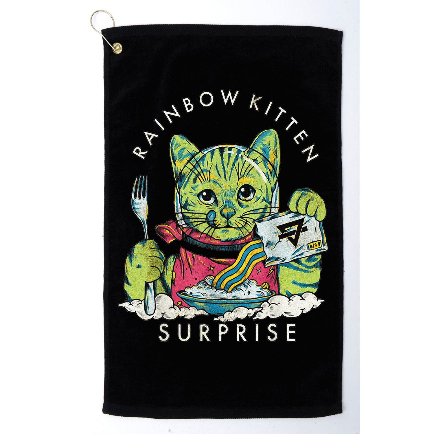 Vintage Rainbow Kitten Surprise Funny Cat Lover Golf Towel