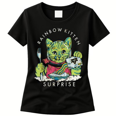 Vintage Rainbow Kitten Surprise Funny Cat Lover Womens T-Shirt