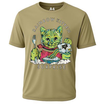 Vintage Rainbow Kitten Surprise Funny Cat Lover Performance Shirt