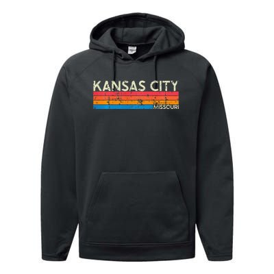 Vintage Retro Kansas City Missouri Distressed Performance Fleece Hoodie