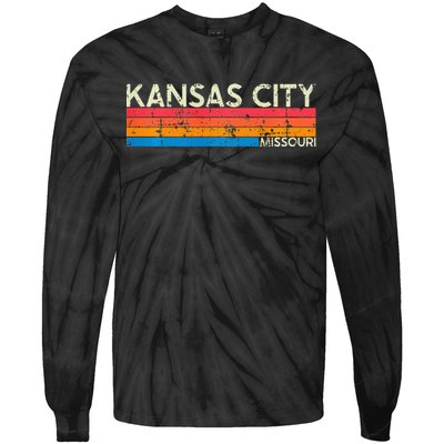 Vintage Retro Kansas City Missouri Distressed Tie-Dye Long Sleeve Shirt