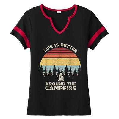 Vintage Retro Life Is Better Around The Campfire Camping Ladies Halftime Notch Neck Tee