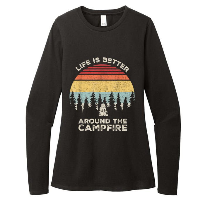 Vintage Retro Life Is Better Around The Campfire Camping Womens CVC Long Sleeve Shirt