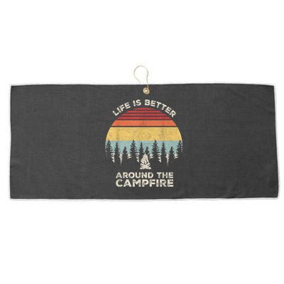 Vintage Retro Life Is Better Around The Campfire Camping Large Microfiber Waffle Golf Towel