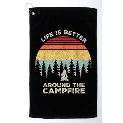 Vintage Retro Life Is Better Around The Campfire Camping Platinum Collection Golf Towel