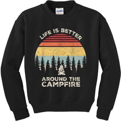 Vintage Retro Life Is Better Around The Campfire Camping Kids Sweatshirt