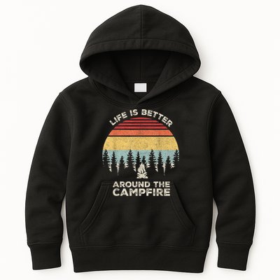 Vintage Retro Life Is Better Around The Campfire Camping Kids Hoodie