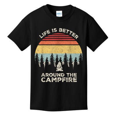 Vintage Retro Life Is Better Around The Campfire Camping Kids T-Shirt