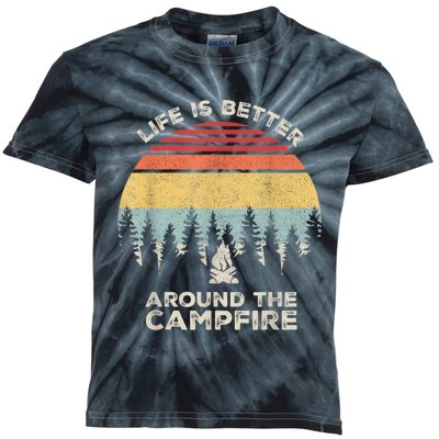 Vintage Retro Life Is Better Around The Campfire Camping Kids Tie-Dye T-Shirt