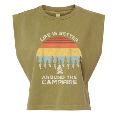 Vintage Retro Life Is Better Around The Campfire Camping Garment-Dyed Women's Muscle Tee