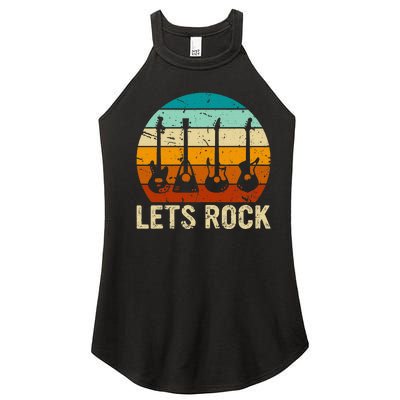 Vintage Retro Lets Rock Rock And Roll Guitar Music Women’s Perfect Tri Rocker Tank