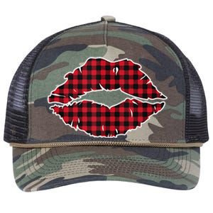 Valentine Red Lips Buffalo Plaid Clothes Gift Women Retro Rope Trucker Hat Cap