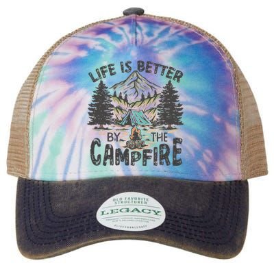 Vintage Retro Life Is Better Around The Campfire Camping Legacy Tie Dye Trucker Hat