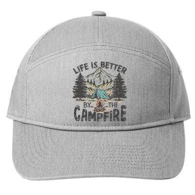 Vintage Retro Life Is Better Around The Campfire Camping 7-Panel Snapback Hat