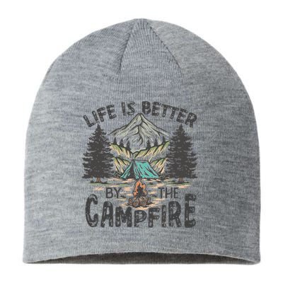 Vintage Retro Life Is Better Around The Campfire Camping Sustainable Beanie