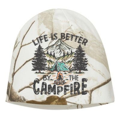 Vintage Retro Life Is Better Around The Campfire Camping Kati - Camo Knit Beanie