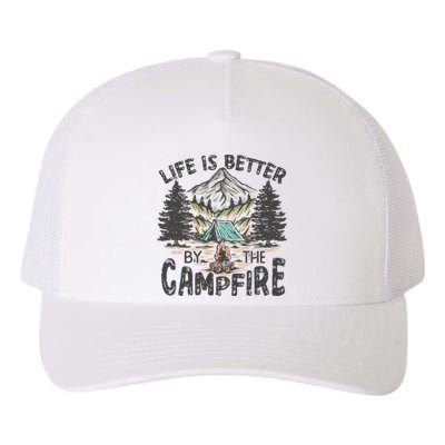 Vintage Retro Life Is Better Around The Campfire Camping Yupoong Adult 5-Panel Trucker Hat