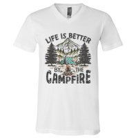 Vintage Retro Life Is Better Around The Campfire Camping V-Neck T-Shirt