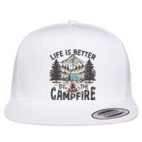 Vintage Retro Life Is Better Around The Campfire Camping Flat Bill Trucker Hat