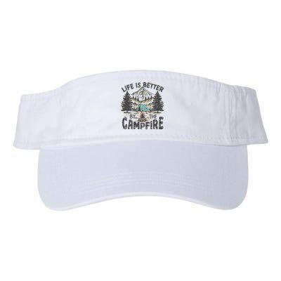 Vintage Retro Life Is Better Around The Campfire Camping Valucap Bio-Washed Visor