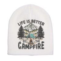 Vintage Retro Life Is Better Around The Campfire Camping Short Acrylic Beanie