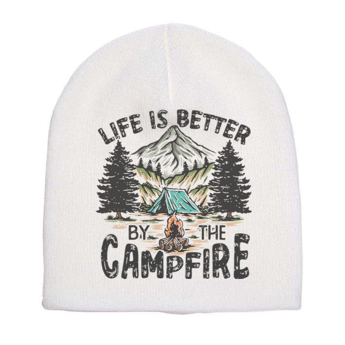 Vintage Retro Life Is Better Around The Campfire Camping Short Acrylic Beanie