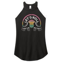 Vintage Retro Lets Roll Funny Roller Skate Girl Women’s Perfect Tri Rocker Tank