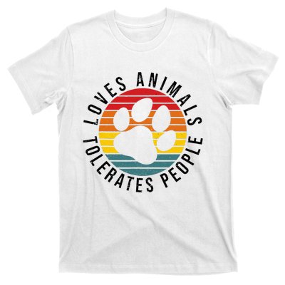 Vintage Retro Loves Animals Tolerates People Funny T-Shirt